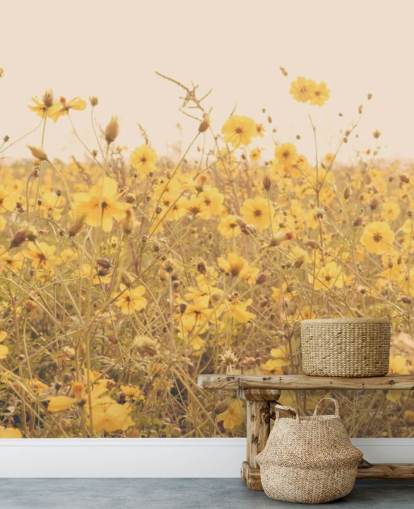 Blommig gula blommor i fältet i Sepia väggmålning