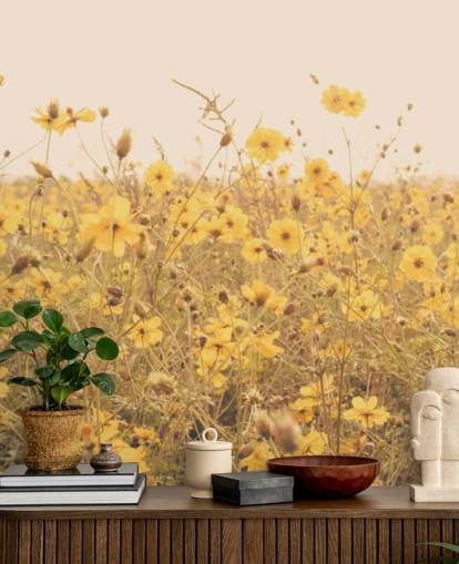 Blommig gula blommor i fältet i Sepia väggmålning