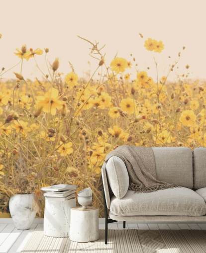 Gelbe Blumen im Feld in Sepia Wandgemälde