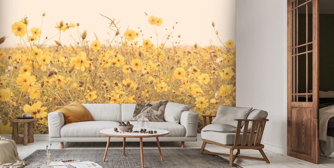 Vintage Yellow Flower Meadow Wallpaper | Wallsauce AE