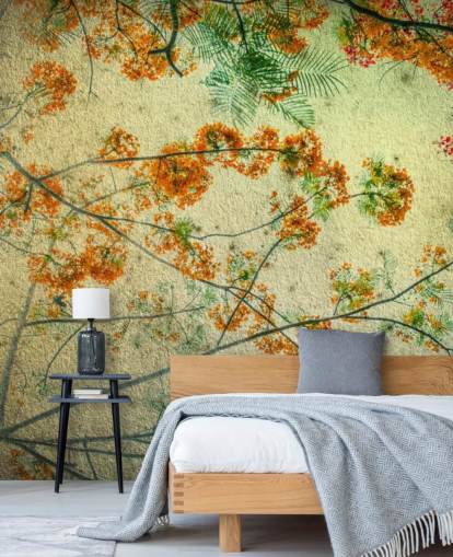 Vintage Orange Flowers Floral Wallpaper