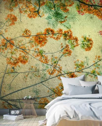 Vintage Orange Flowers Floral Wallpaper
