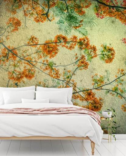 Vintage Orange Flowers Floral Wallpaper