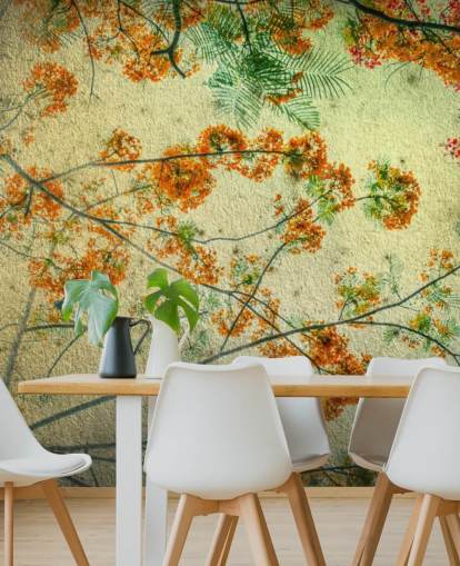 Papel pintado floral vintage de flores naranjas