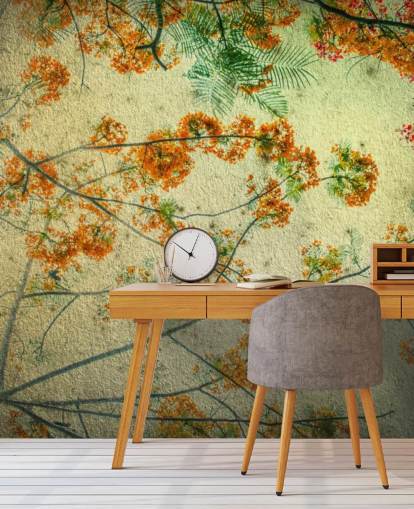 Papier Peint Floral Vintage Fleurs Orange Papier Peint Floral Vintage Fleurs Orange