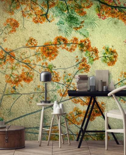Carta da parati floreale vintage fiori d'arancio
