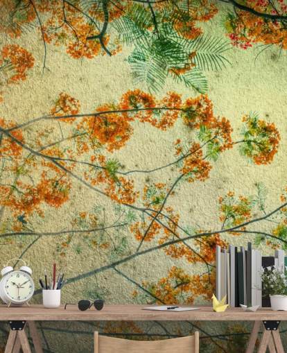 Papel pintado floral vintage de flores naranjas Papel pintado floral vintage de flores naranjas