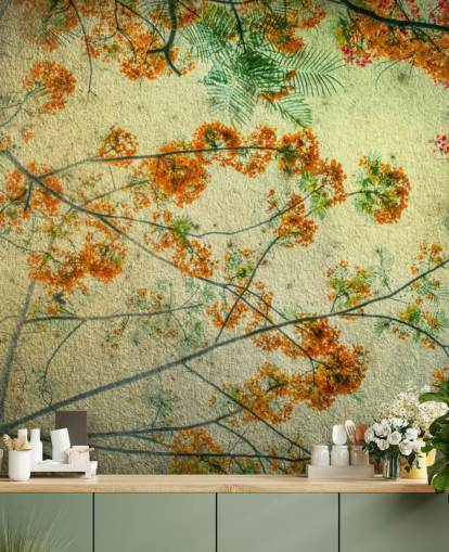 Vintage oranje bloemen bloemen behang Vintage oranje bloemen bloemen behang