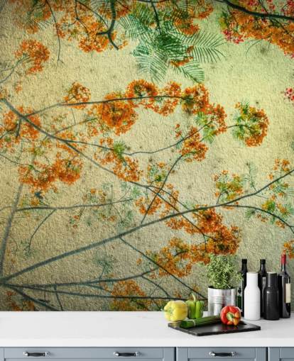 Papier Peint Floral Vintage Fleurs Orange Papier Peint Floral Vintage Fleurs Orange