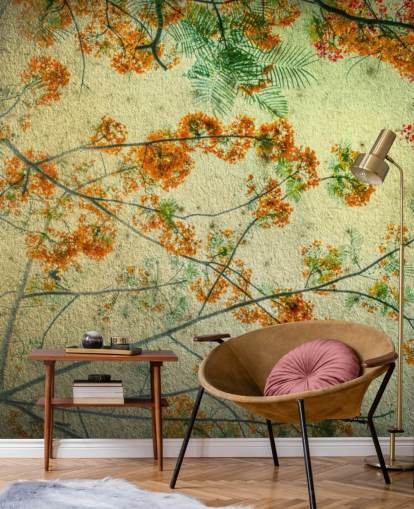 Papel de parede floral vintage de flores laranja