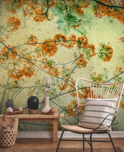 Vintage oranje bloemen bloemen behang Vintage oranje bloemen bloemen behang