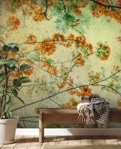 Vintage Orange Flowers Floral Wallpaper