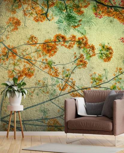 Vintage oransje blomster blomster tapet