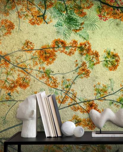 Vintage Orange Flowers Floral Wallpaper