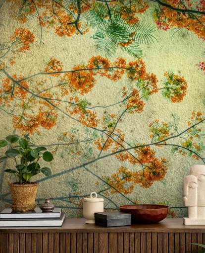 Vintage Orange Blommor Blommig Bakgrund