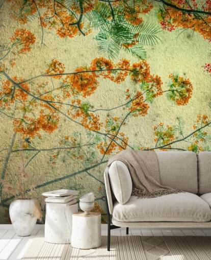 Vintage Orange Flowers Floral Wallpaper