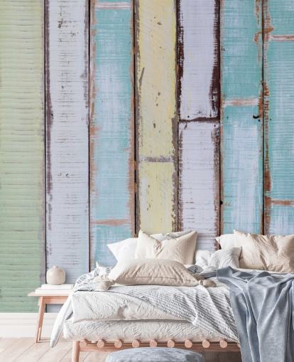 Shades of Blue and White Wood Panel Walls Mural