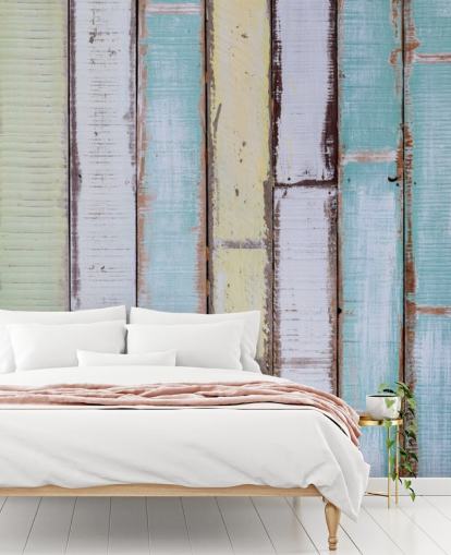 Decorazione murale con pannelli in legno con sfumature di blu e bianco Decorazione murale con pannelli in legno con sfumature di blu e bianco