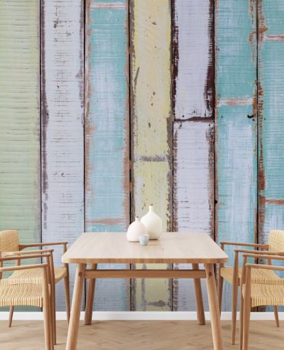 Decorazione murale con pannelli in legno con sfumature di blu e bianco