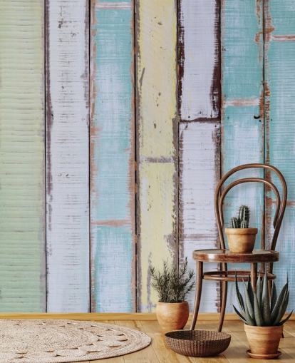 Shades of Blue and White Wood Panel Walls Mural