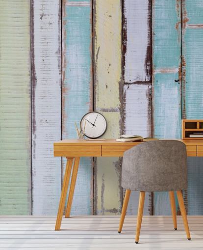 Shades of Blue and White Wood Panel Walls Mural