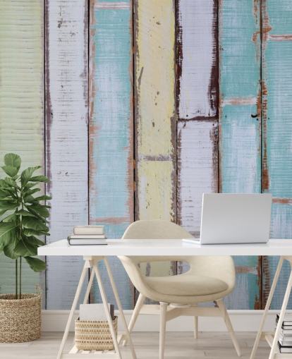 Decorazione murale con pannelli in legno con sfumature di blu e bianco