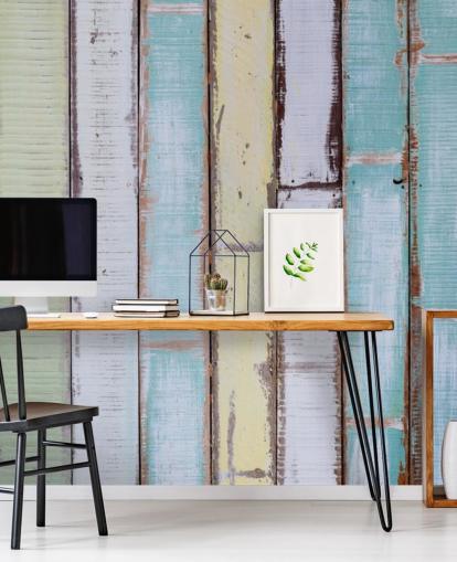 Shades of Blue and White Wood Panel Walls Mural