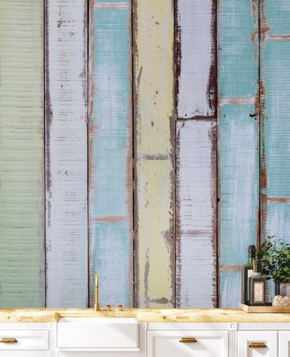 Shades of Blue and White Wood Panel Walls Mural