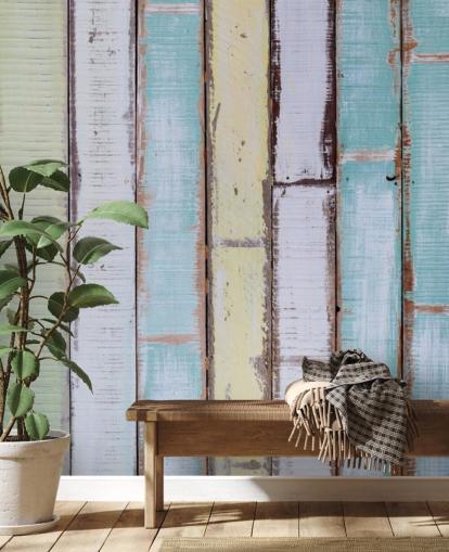 Shades of Blue and White Wood Panel Walls Mural