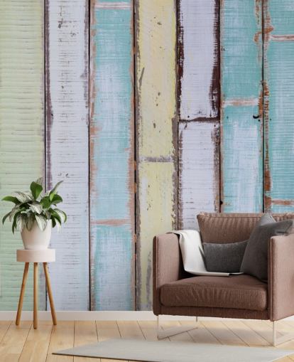 Shades of Blue and White Wood Panel Walls Mural