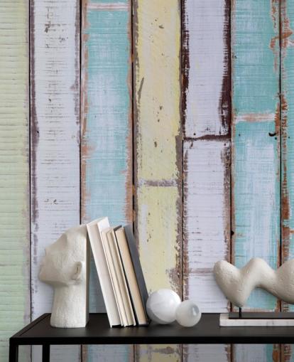 Shades of Blue and White Wood Panel Walls Mural