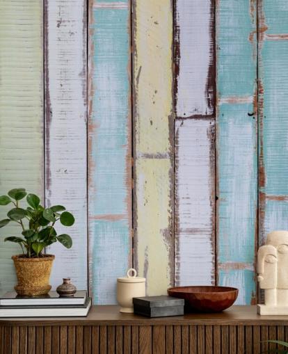 Shades of Blue and White Wood Panel Walls Mural