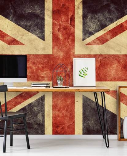 rød, hvid og blå brugerdefineret union jack tapetmaleri kaldet Vintage Union Jack til soveværelser eller kontorer 