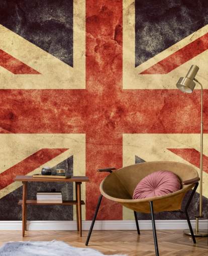 papier peint mural personnalisé rouge, blanc et bleu appelé Vintage Union Jack pour les chambres ou les bureaux 