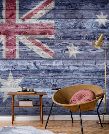 sininen, valkoinen ja punainen Australian lippu puupaneelien tapetti