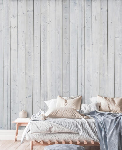 Witte houten panelen muurschildering