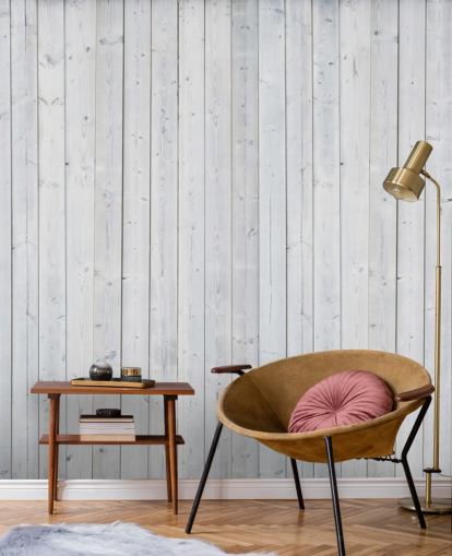 Witte houten panelen muurschildering