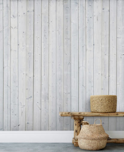 Witte houten panelen muurschildering