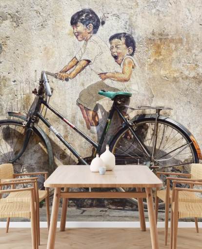 mural de papel pintado estilo Banksy llamado Little Children on a Bicycle para dormitorios, negocios y oficinas mural de papel pintado estilo Banksy llamado Little Children on a Bicycle para dormitorios, negocios y oficinas