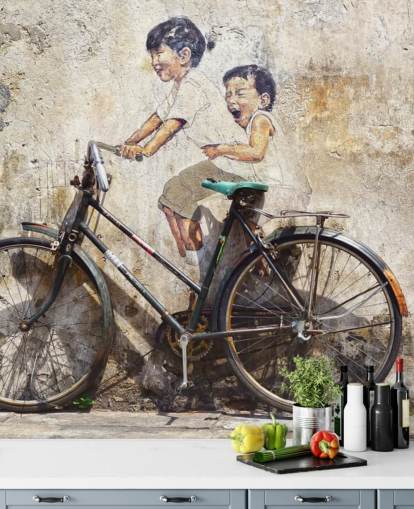 banksy style wallpaper mural called Little Children on a Bicycle for bedrooms, businesses and offices banksy style wallpaper mural called Little Children on a Bicycle for bedrooms, businesses and offices