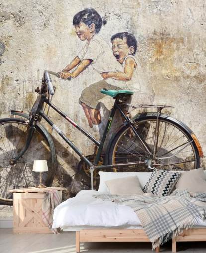 papier peint mural de style Banksy intitulé Little Children on a Bicycle pour les chambres, les entreprises et les bureaux papier peint mural de style Banksy intitulé Little Children on a Bicycle pour les chambres, les entreprises et les bureaux