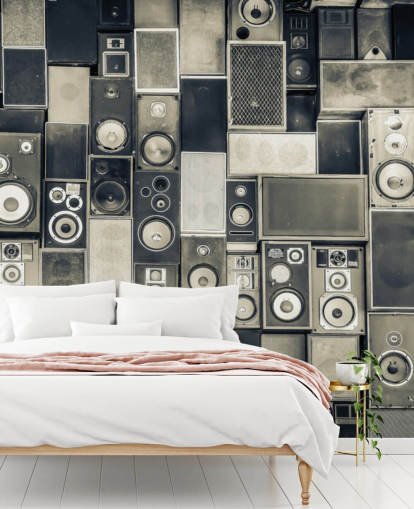 sort/hvid tilpasselig højttaler tapet kaldet Music Speakers Wall Monochrome til soveværelse