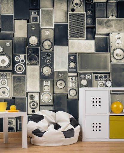 svart-hvitt tilpassbar høyttaler tapet kalt Music Speakers Wall Monochrome for soverom
