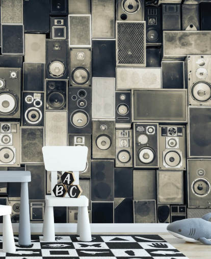 svart-hvitt tilpassbar høyttaler tapet kalt Music Speakers Wall Monochrome for soverom
