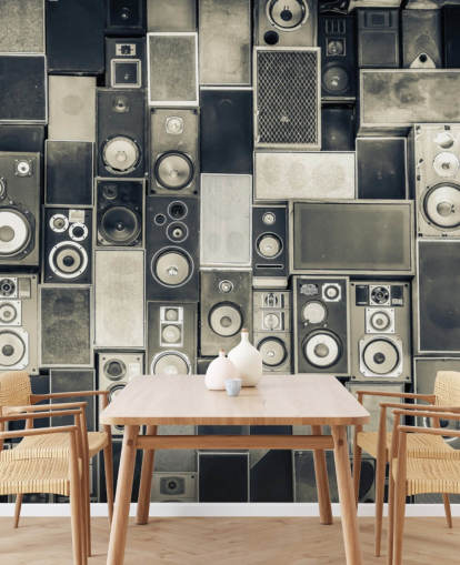 svart-hvitt tilpassbar høyttaler tapet kalt Music Speakers Wall Monochrome for soverom