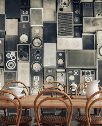 schwarz-weiße anpassbare Lautsprecher-Tapete namens Music Speakers Wall Monochrome für Schlafzimmer schwarz-weiße anpassbare Lautsprecher-Tapete namens Music Speakers Wall Monochrome für Schlafzimmer