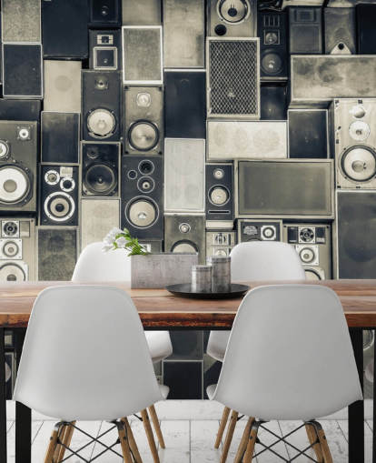 svartvit anpassningsbar högtalare tapet kallad Music Speakers Wall Monochrome för sovrum