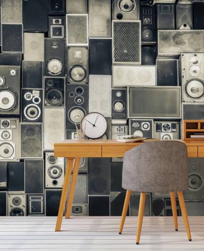 svartvit anpassningsbar högtalare tapet kallad Music Speakers Wall Monochrome för sovrum