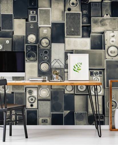 zwart-wit aanpasbaar luidsprekerbehang genaamd Music Speakers Wall Monochrome voor slaapkamer zwart-wit aanpasbaar luidsprekerbehang genaamd Music Speakers Wall Monochrome voor slaapkamer