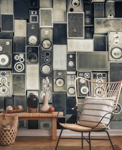 svartvit anpassningsbar högtalare tapet kallad Music Speakers Wall Monochrome för sovrum